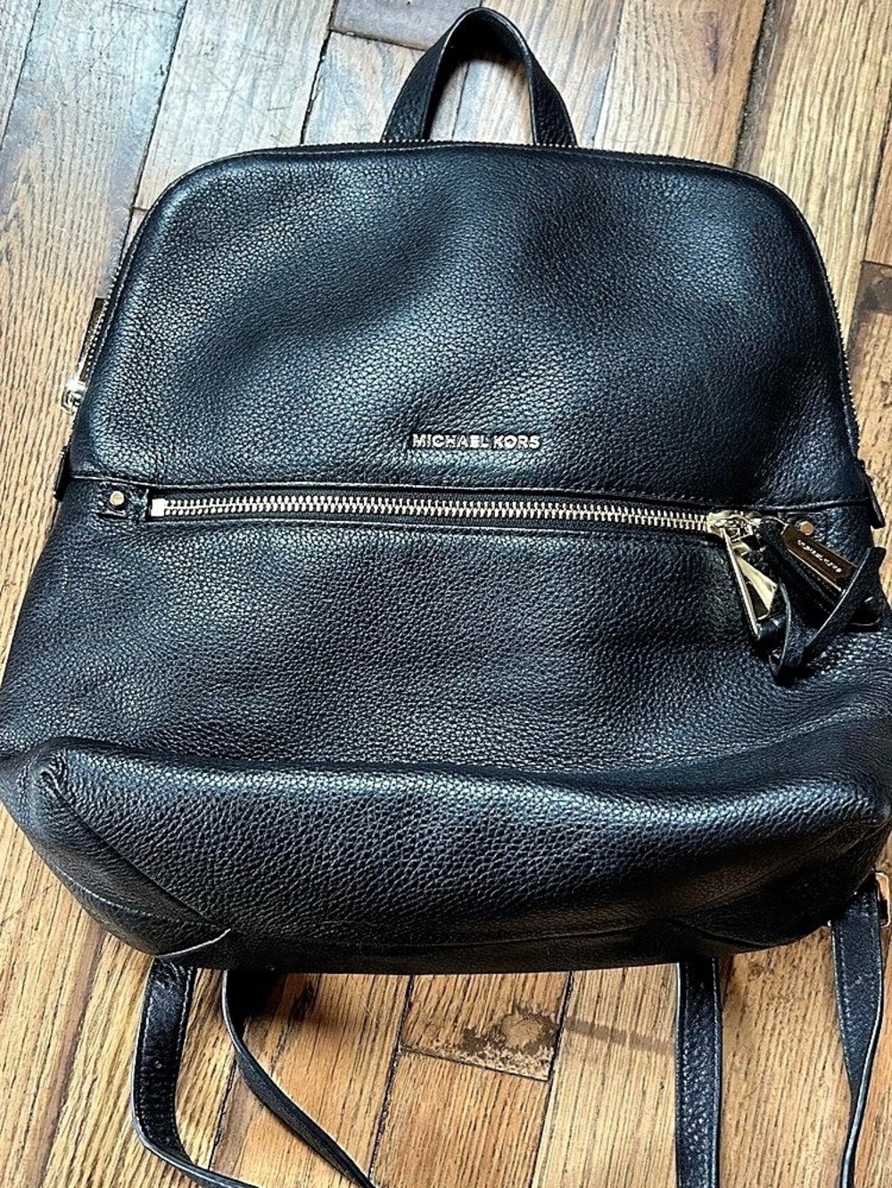 Michael Kors Rhea Zip Medium Pebbled Leather Backpack Black Pebbled Leather
